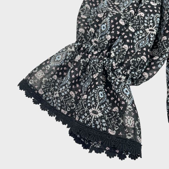 MISA Los Angeles Printed Split-Neck Blouson Tiered Ruffle Mini Dress Size Small - Picture 7 of 15